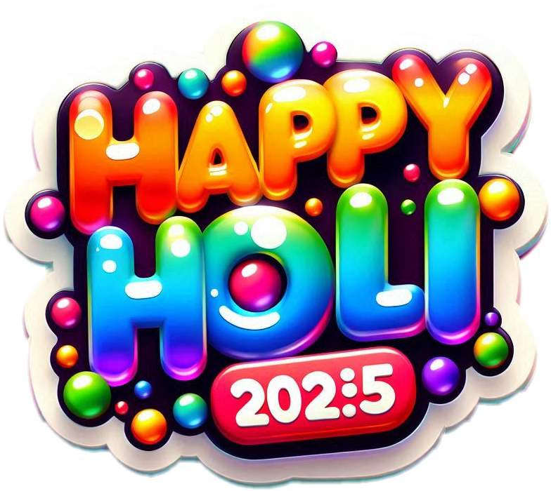 Vibrant Holi greeting card with wishes 2025 PNG