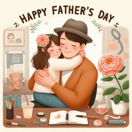 Happy Fathers Day With A Flower, A Father, And His Daughter Hugging - Free Happy Fathers Day Download