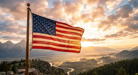Free American Flag Photos With Golden Sunset Patriotic Theme Background Image Download