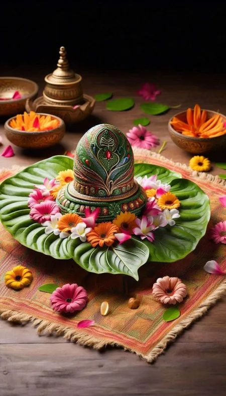 artistic peepal leaf shivling design
