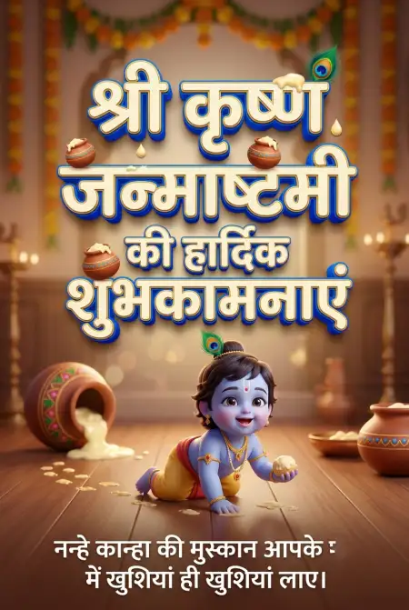 Free Baby Krishna Janmashtami Wishes In Hindi Image Download