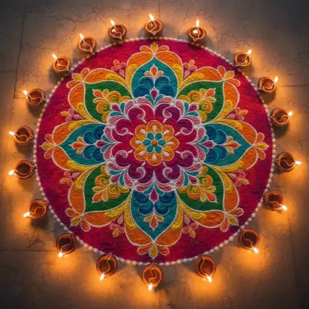Beautiful Diwali Background With Lamps And Rangoli - Free Backgr Download