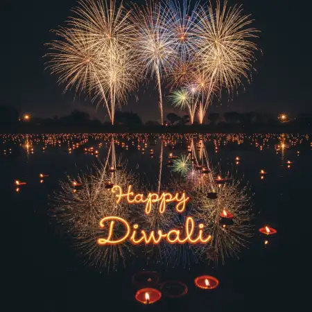 Beautiful Happy Diwali Celebration Photo With Glowing Diyas In Night - Free Glow Download