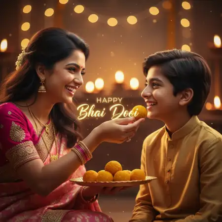 Bhai Dooj 2025 Poster With Diya And Sweets - Free Bhai Dooj Download