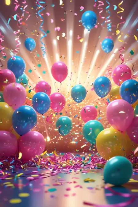 Birthday Background With Balloons And Confetti - Free Background Download