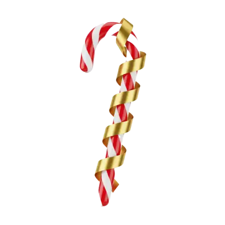 Candy Cane Png With Golden Bow Tie - Free Candy Cane Png Download