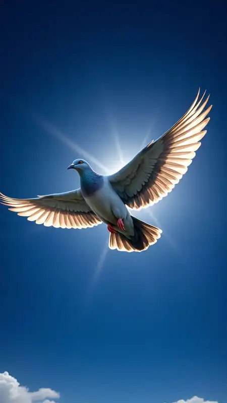 Cartoon Style White Dove Flying In Blue Sky - Free White Dove Flying Download