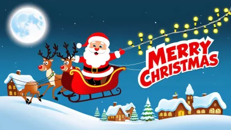 Christmas Eve Santa Claus With Reindeer Cartoon Illustration - Free Related Merry Christmas Cartoon Santa Claus Image