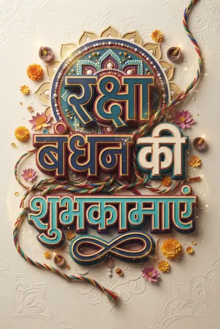 Colorful Rangoli Raksha Bandhan Hindi Typography With Rakhi Design - Free Raksha Bandhan Ki Shubhkamnaye In Hindi Download