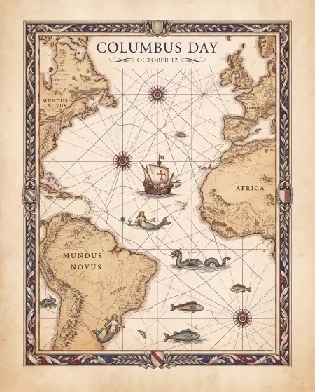 columbus day 2026 vintage map background design