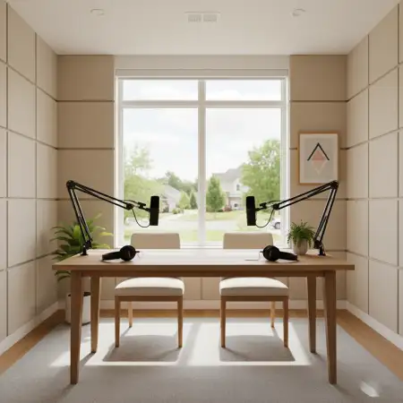 Cozy Podcast Recording Studio Background - Free Podcast Studio Background Download