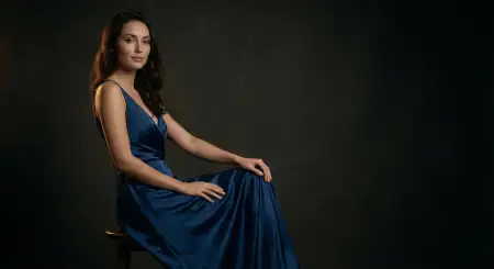 Free Creative Fashion Shoot USA Elegant Blue Outfit Soft Shadows Theme Background Download