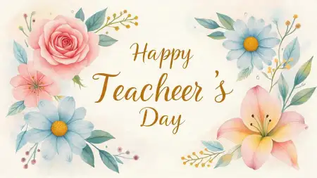 Creative Happy Teachers Day Typography Design With Flowers - Free Happy Teachers Day Download