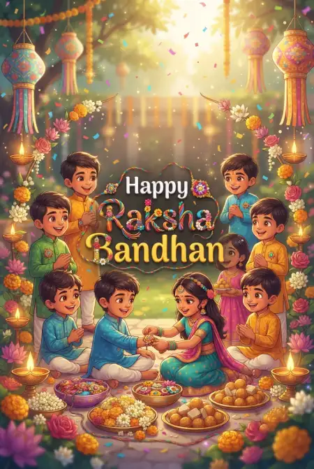 Free Cute Raksha Bandhan Status Wishes For Children Image Download
