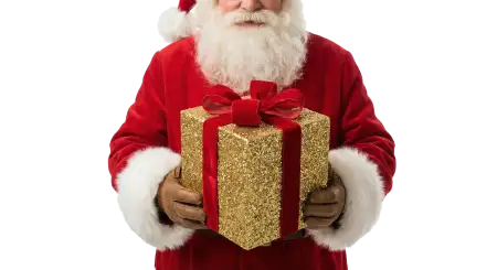 Cute Santa Claus Holding Gift Box Png - Free Png Download