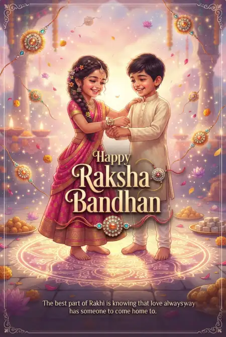 Free Cute Wishes For Children On Raksha Bandhan Image Download