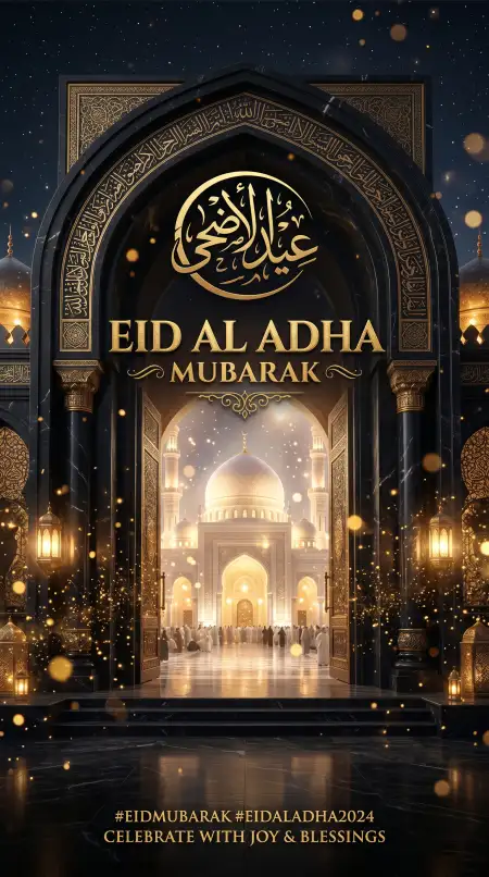 Eid Al Adha Greeting Card Black And Gold 2026 - Free Eid Al Adha Greeting Card 2026 Download