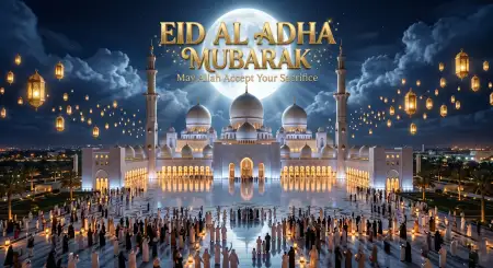 Eid Al Adha Greeting Card English Text 2026 - Free Eid Al Adha Greeting Card 2026 Download