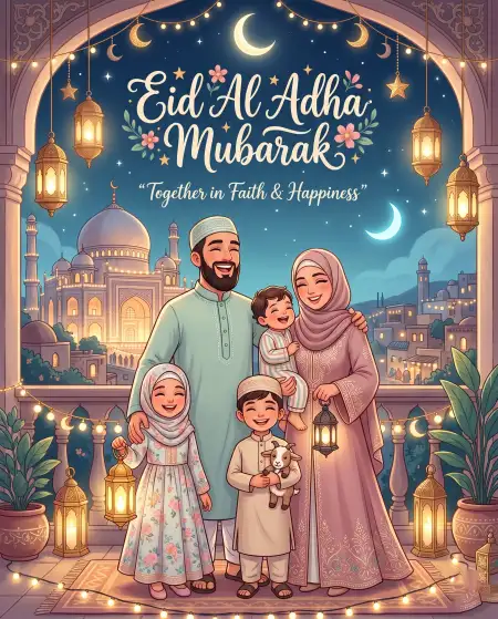 Eid Al Adha Greeting Card Family Wishes Template 2026 - Free Eid Al Adha Greeting Card 2026 Download