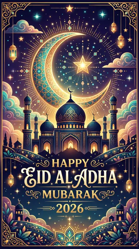 Eid Al Adha Greeting Card For Pinterest 2026 - Free Eid Al Adha Greeting Card 2026 Download