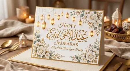 Eid Al Adha Greeting Card Gold Theme 2026 - Free Eid Al Adha Greeting Card 2026 Download