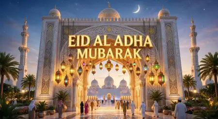 Eid Al Adha Greeting Card Realistic Design 2026 - Free Eid Al Adha Greeting Card 2026 Download