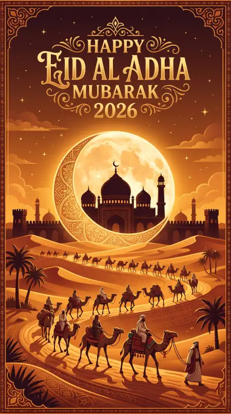 Eid Al Adha Greeting Card With Moon 2026 - Free Eid Al Adha Greeting Card 2026 Download