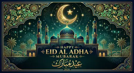 Eid Al Adha Mubarak 2026 Dark Blue Islamic Background - Free Eid Al Adha Mubarak 2026 Download