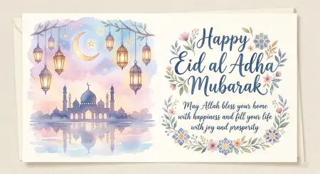 Eid Al Adha Mubarak 2026 Elegant Greeting Card Template - Free Eid Al Adha Mubarak 2026 Download
