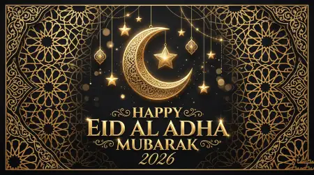 Eid Al Adha Mubarak 2026 Glitter Gold Islamic Backdrop - Free Eid Al Adha Mubarak 2026 Download