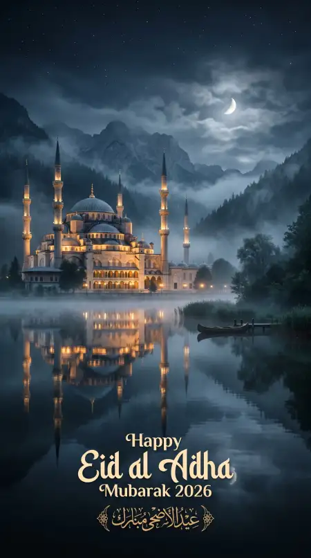 Free Eid Al Adha Mubarak 2026 Moonlight Mosque Wallpaper Image Download