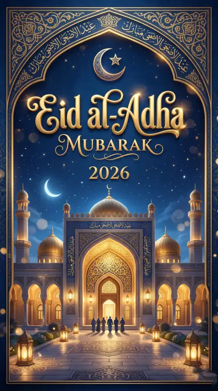 eid al adha mubarak 2026 realistic mosque background