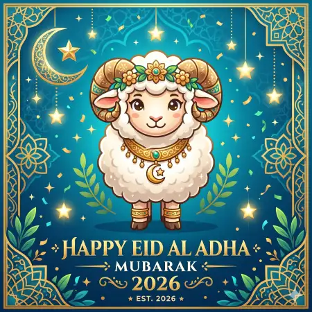 eid al adha mubarak 2026 sheep sacrifice illustration