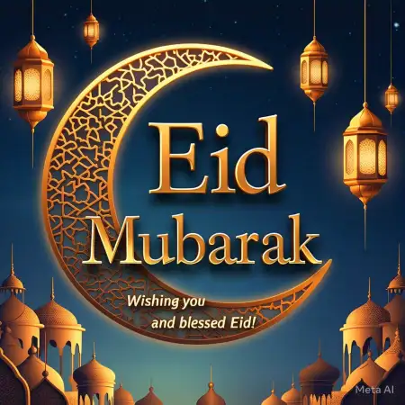 Eid Mubarak Wishes with Lantern & Crescent