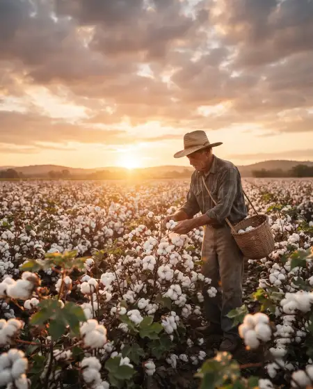 farmer working in cotton field background