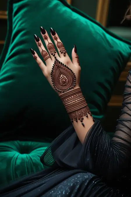 Festive Hand Mehndi Design With Paisley - Free Related Mehndi Design Image