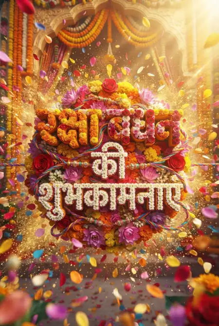 Flower Shower And Giant Hindi Text Raksha Bandhan Creative Image - Free Raksha Bandhan Ki Shubhkamnaye In Hindi Download