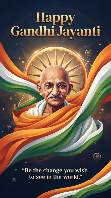 gandhi jayanti wishes with gandhi ji and indian flag 2026 - Gandhi Jayanti Wishes For School 2026