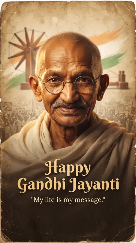 gandhi jayanti wishes with gandhi ji photo and quote 2026 - Gandhi Jayanti Wishes For School 2026