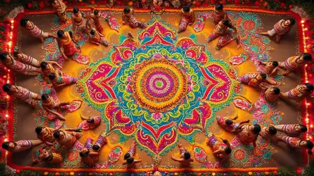 Garba Night Colorful Floor Rangoli Images - Free Garba Night Download