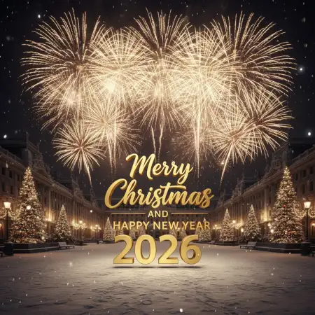 Merry Christmas And Happy New Year 2026 Night Fireworks Background - Free Merry Christmas And Happy New Year 2026 Download