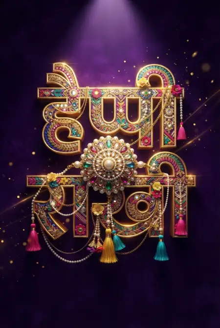 Giant Jeweled Rakhi Surrounding Raksha Bandhan Hindi Typography Creative Image - Free Raksha Bandhan Ki Shubhkamnaye In Hindi Download