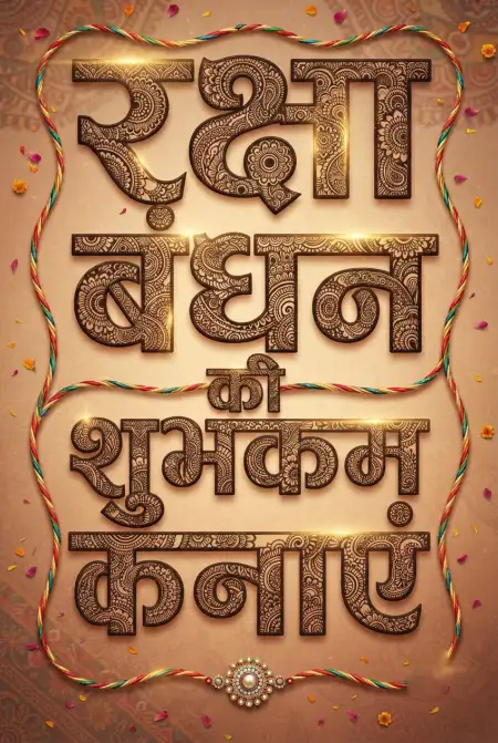 Gold Jewelry Style Raksha Bandhan Hindi Typography Creative Poster - Free Raksha Bandhan Ki Shubhkamnaye In Hindi Download