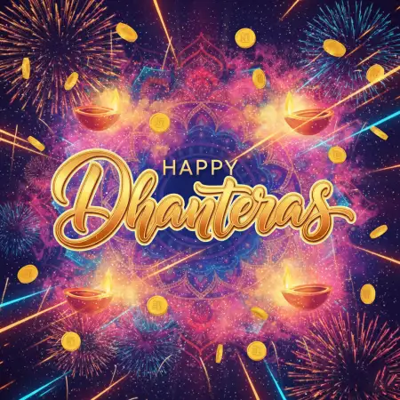 Golden Happy Dhanteras Wishes Greetings With Coins - Free Happy Dhanteras Wishes Greetings Download