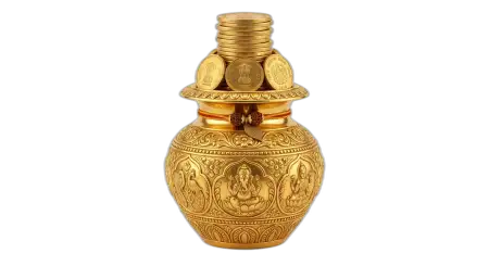 Free Golden Kalash With Coins For Akshaya Tritiya Png Transparent PNG Download