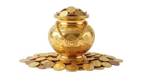 Free Golden Kalash With Rupee Coins Png Image Transparent PNG Download