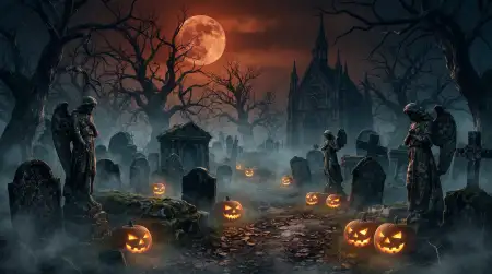 halloween 2026 scary graveyard background