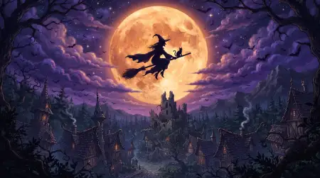 halloween 2026 witch flying background hd
