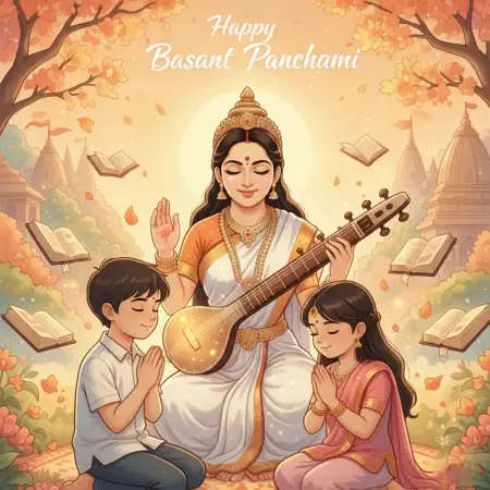 Free Happy Basant Panchami Wishes Saraswati Blessings Background Download