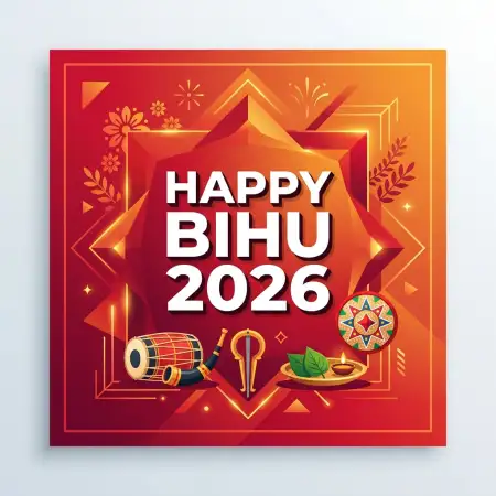 Happy Bihu 2026 Wishes Greeting Card Design - Free Happy Bihu 2026 Wishes Download